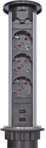 Розетка встраеваемая выдвижная сенсорная Mebax 105J 3-м.+2xUSB Ø60мм серебро фото Розетка встраеваемая выдвижная сенсорная Mebax 105J 3-м.+2xUSB Ø60мм серебро картинка